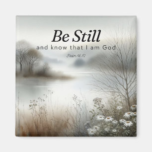 Bible quote magnet. Tranquil winter lake scene. Magnet