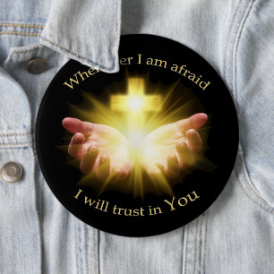 Bible quote with hands holding Cross 6 Cm Round Badge