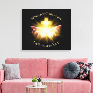Bible quote with hands holding Cross Canvas Print