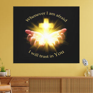 Bible quote with hands holding Cross Canvas Print