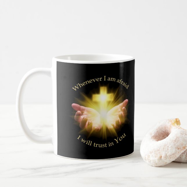 Bible quote with hands holding Cross Coffee Mug (With Donut)