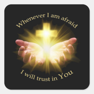 Bible quote with hands holding Cross Square Sticker