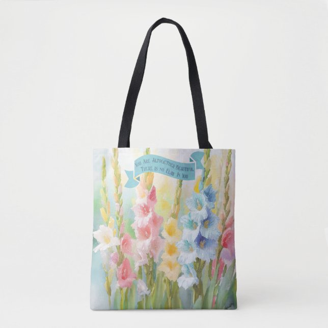 Bible Quotes Mothers' Day, Solomon 4:7, Lilies Tote Bag (Front)