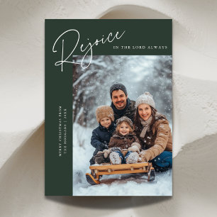 Bible Rejoice Religious Christmas Photo Green Holiday Card