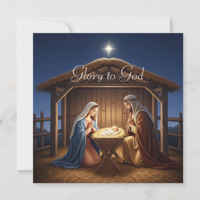 Bible Religious Glory To God Christian Christmas Holiday Card (Front)