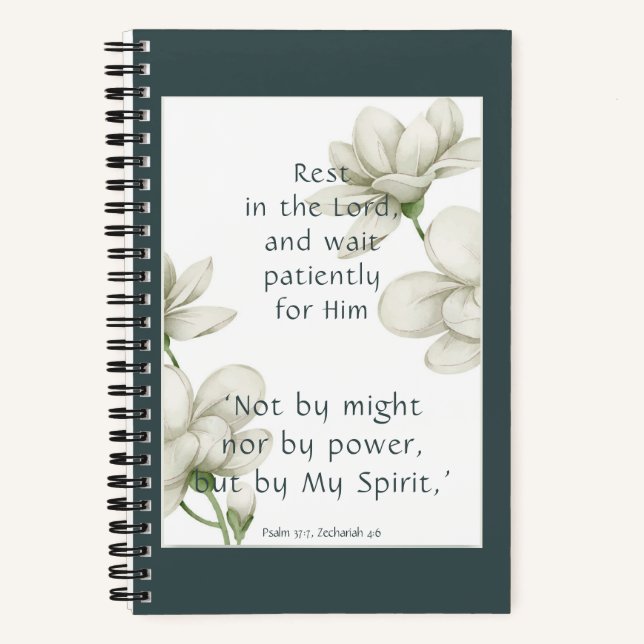 Bible Scripture Encouragement Quotes White Flower  Notebook (Front)