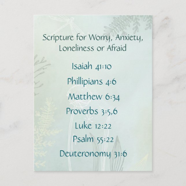 Bible Scripture for Worry Anxiety, Loneliness Fear Postcard (Front)