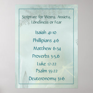 Bible Scripture for Worry Anxiety, Loneliness Fear Poster