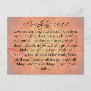 Bible Scripture Love Script on Orange Vintage Postcard