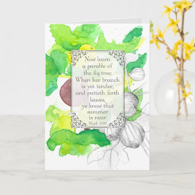 Bible Scripture Mark 13 Summer Season Fig Tree Card (Yellow Flower)