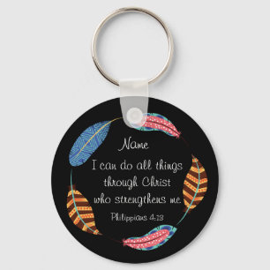 Bible scripture Philippians 4:13 Christ Strength Key Ring