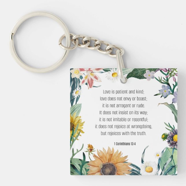 Bible verse, 1 Corinthians 13:4, Key Ring (Front)