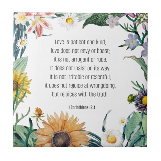 Bible verse, 1 Corinthians 13:4, Tile (Front)