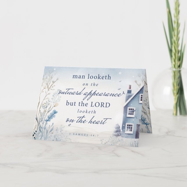 Bible Verse 1 Samuel 16:7 Blue Watercolour Thank You Card (Front)