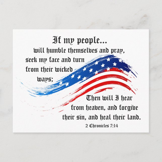 Bible Verse 2 Chronicles 7:14, USA Flag Postcard (Front)
