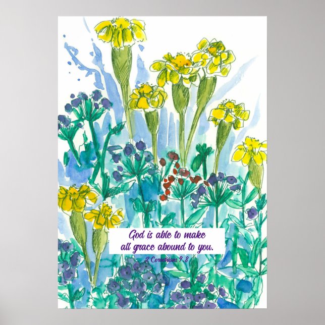 Bible Verse 2 Corinthians 9 Flowers Religious  Poster (Front)