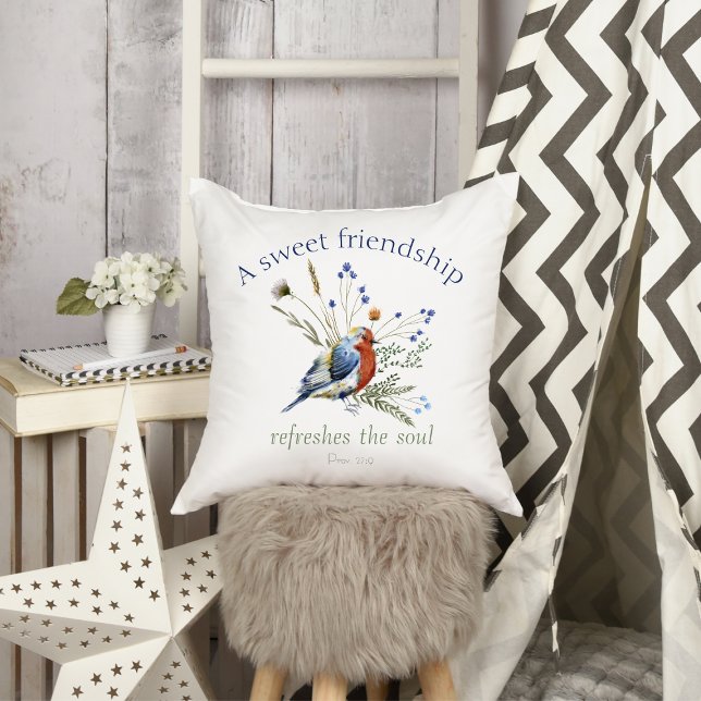 Bible Verse ‘A Sweet Friendship’ Watercolor Bird  Cushion (Creator Uploaded)