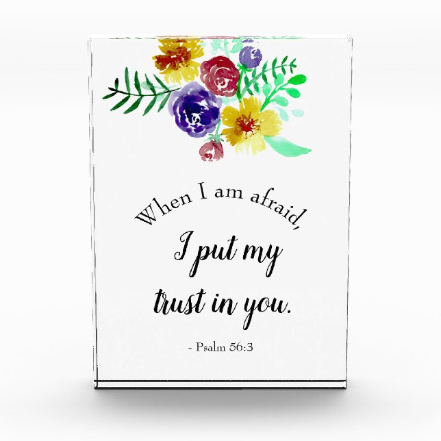 Bible Verse about Fear Watercolor Flowers Quote Photo Block (Front)