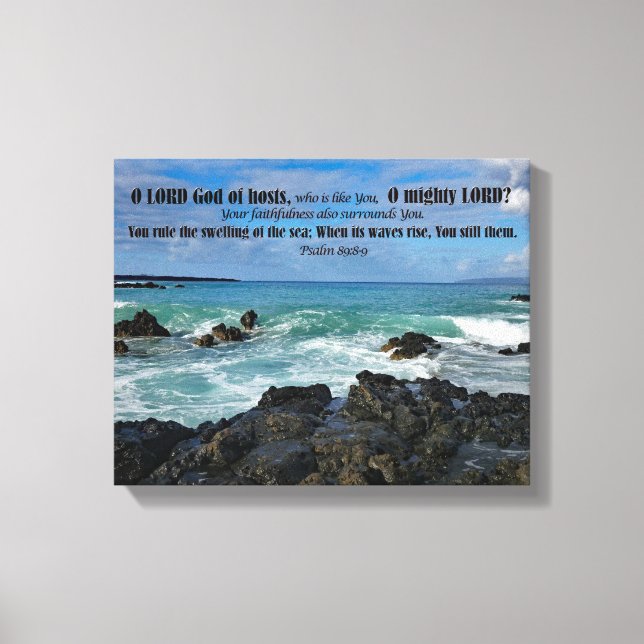 Bible Verse Art Job 38:11 on Rocky Beach in Maui Canvas Print (Front)