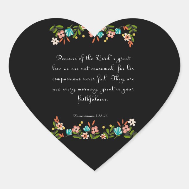 Bible Verse Art - Lamentation 3:22-23 Heart Sticker (Front)