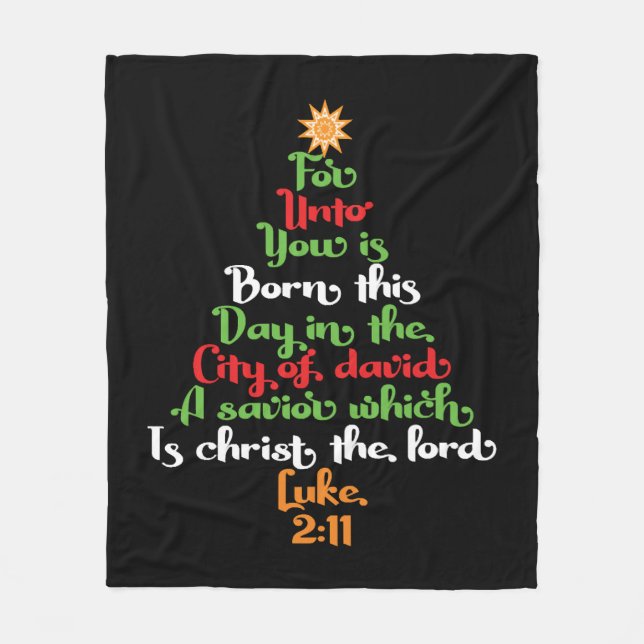 Bible verse as Christmas tree Christmas giftidea Fleece Blanket (Front)