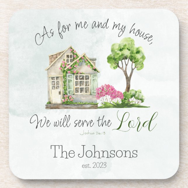 Bible Verse As For Me and My House Typography Coaster (Front)