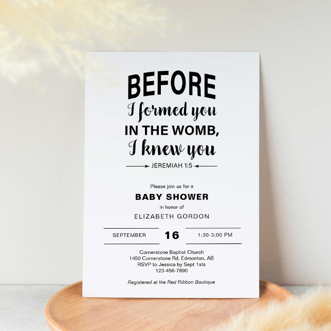 Bible Verse Baby Shower Before I formed you Womb Invitation (Creator Uploaded)