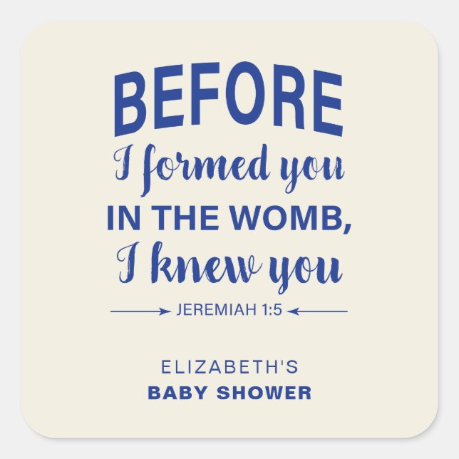Bible Verse Baby Shower Jeremiah Christian Modern Square Sticker (Front)