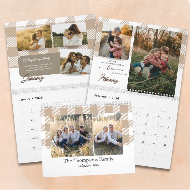 Bible Verse Beige Buffalo Plaid Family Photo Calendar (Creator Uploaded)