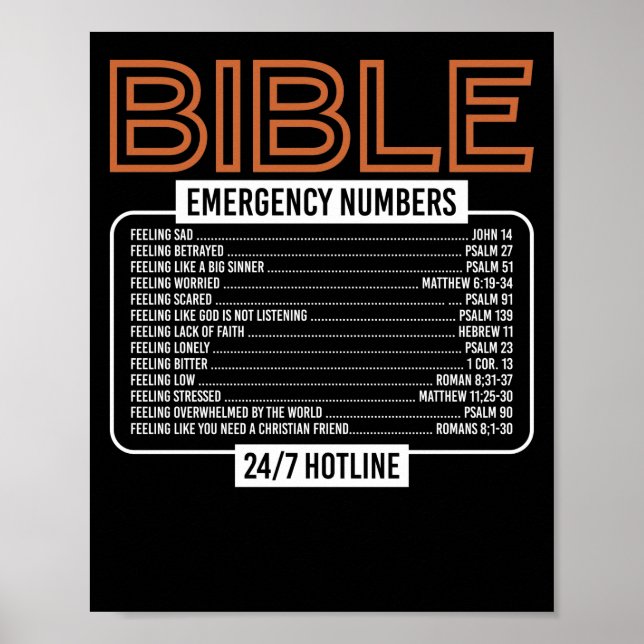 Bible Verse  Bible Emergency Numbers God Poster (Front)