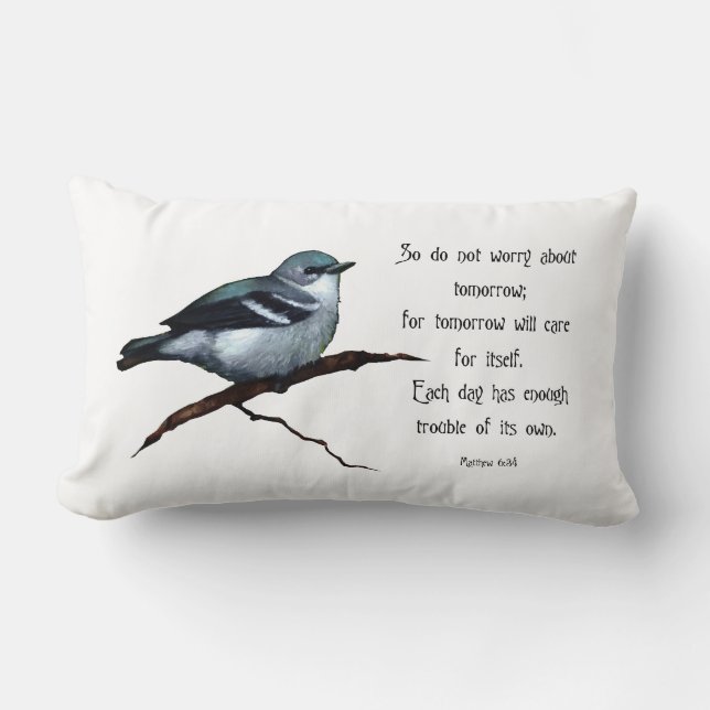 Bible Verse: Bird: Do Not Worry About Tomorrow Lumbar Cushion (Front)
