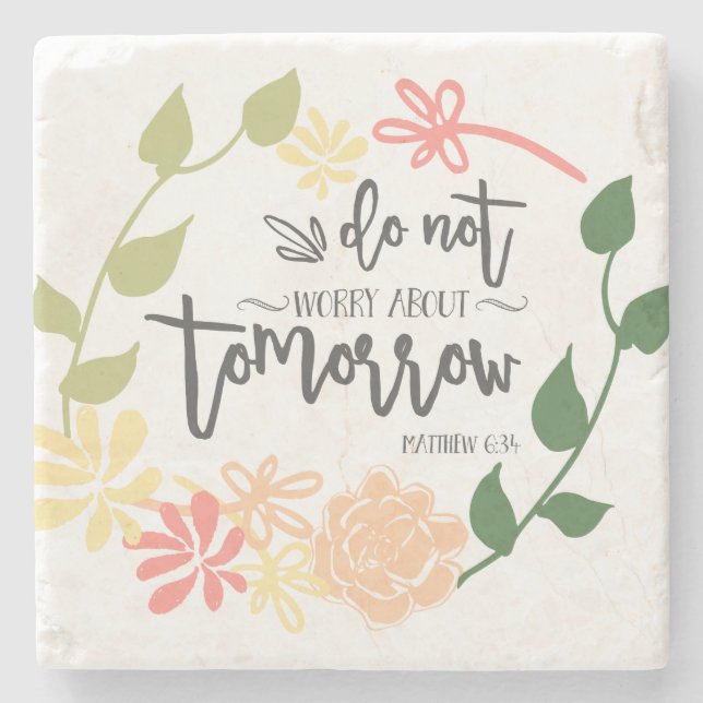 Bible Verse Christian Floral Wreath Do not worry Stone Coaster (Front)