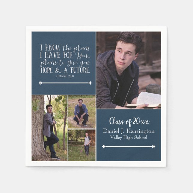 Bible Verse Christian Graduation Photo Collage Napkin (Front)