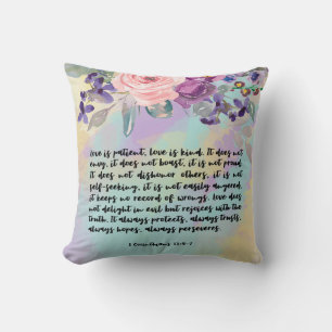 Bible verse Corinthians floral throw pillows