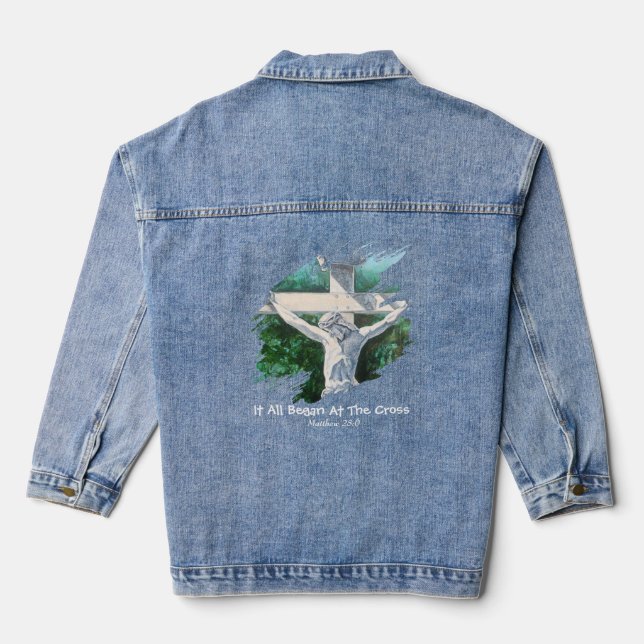 Bible Verse Cross PERSONALIZE Denim Jacket (Back)