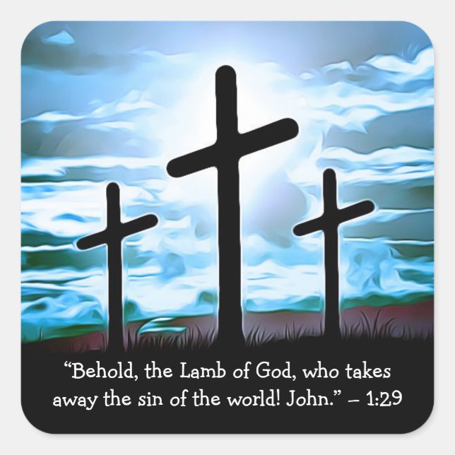 Bible Verse Crosses, Religious Christian Square Sticker (Front)
