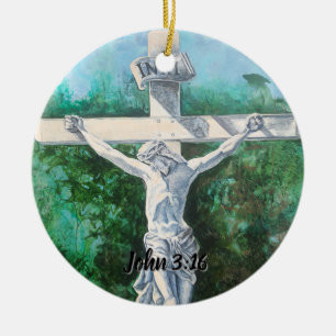 Bible Verse Crucifix Ceramic Tree Decoration