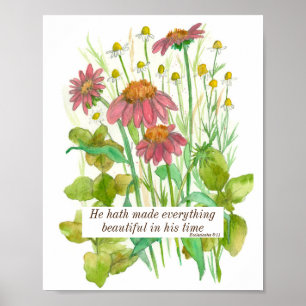Bible Verse Ecclesiastes 3 Pink Cornflower Garden Poster