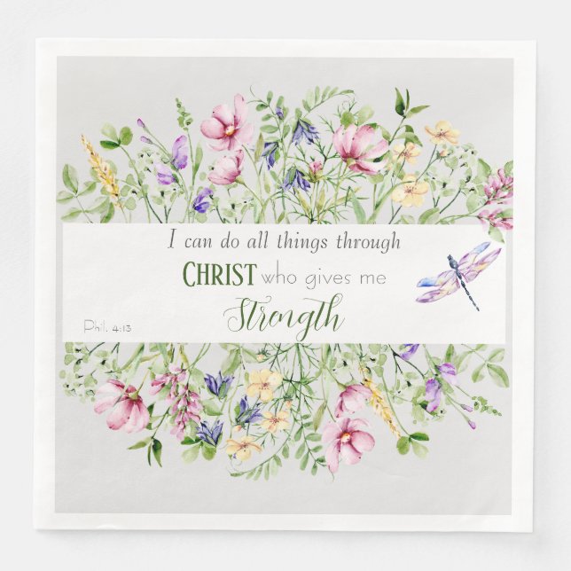 Bible Verse Encouraging Botanical Watercolor Napkin (Front)