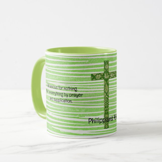 Bible Verse Faith Mug Cup Cross in Green (Front Left)