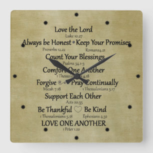 Bible Verse Family Rules Square Wall Clock