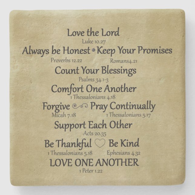 Bible Verse Family Rules Stone Coaster (Front)