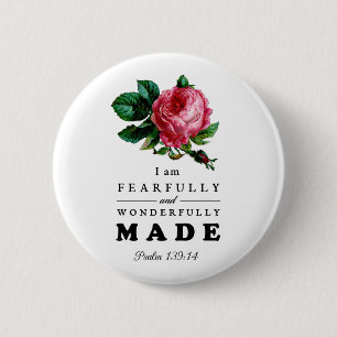 Bible Verse Fearfully and Wonderfully Made Rose 6 Cm Round Badge