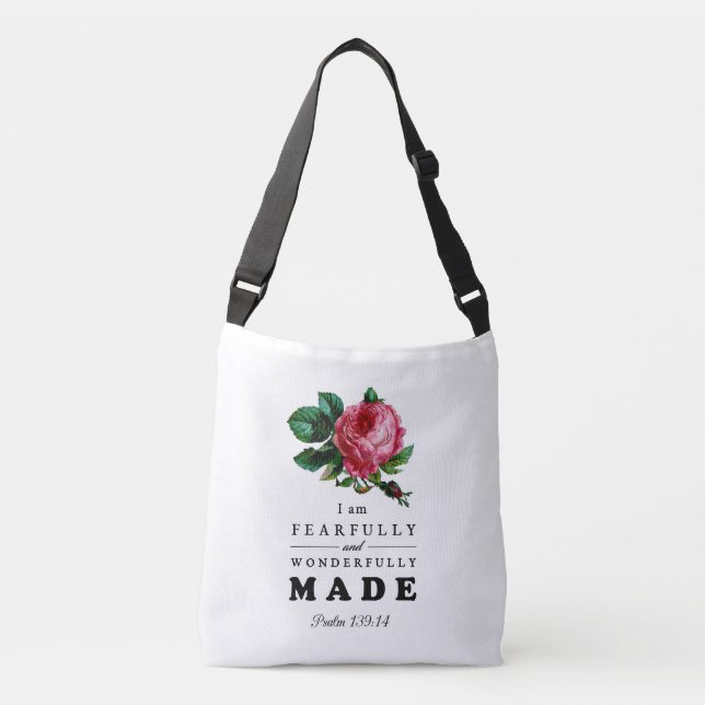Bible Verse Fearfully and Wonderfully Made Rose Crossbody Bag (Front)