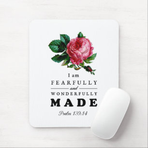 Bible Verse Fearfully and Wonderfully Made Rose Mouse Mat