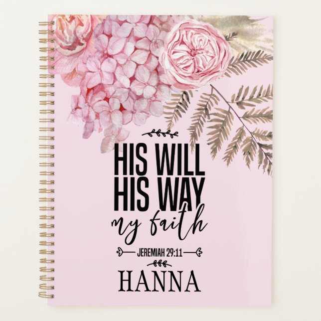 Bible Verse Floral Pink Blush Pampas Grass Planner (Front)