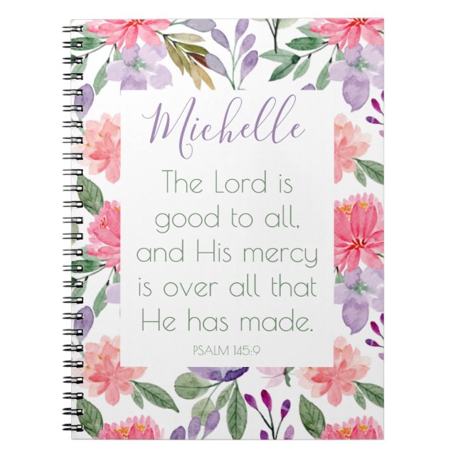 Bible Verse Floral Purple Notebook (Front)