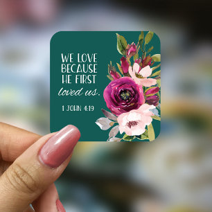 Bible Verse Floral Square Sticker