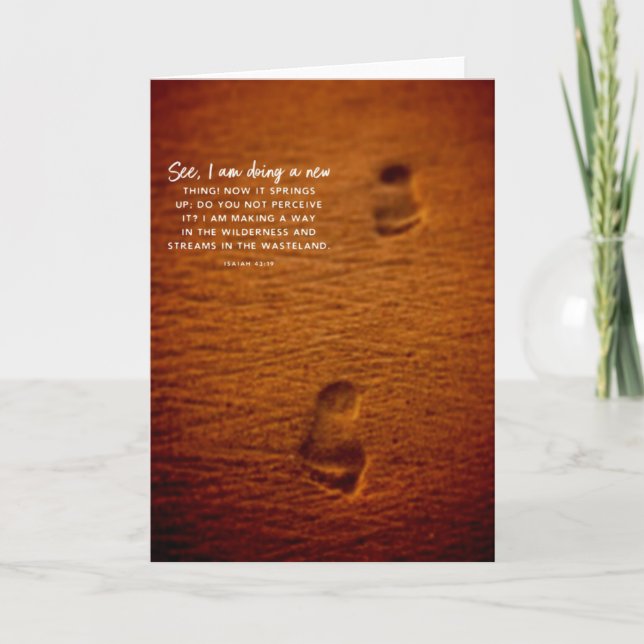 Bible Verse Footprints Sand Isaiah 43:19 Card (Front)