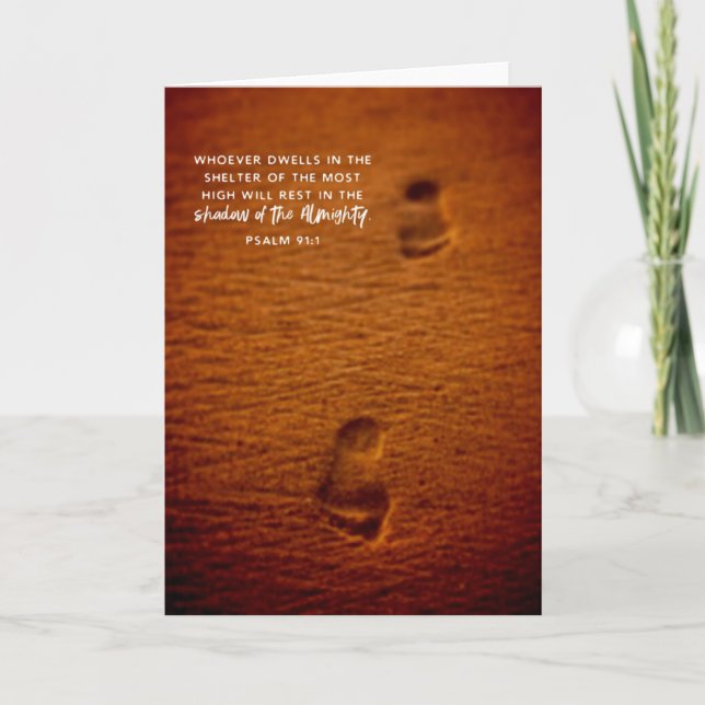 Bible Verse Footprints Sand Psalm 91:1 Card (Front)
